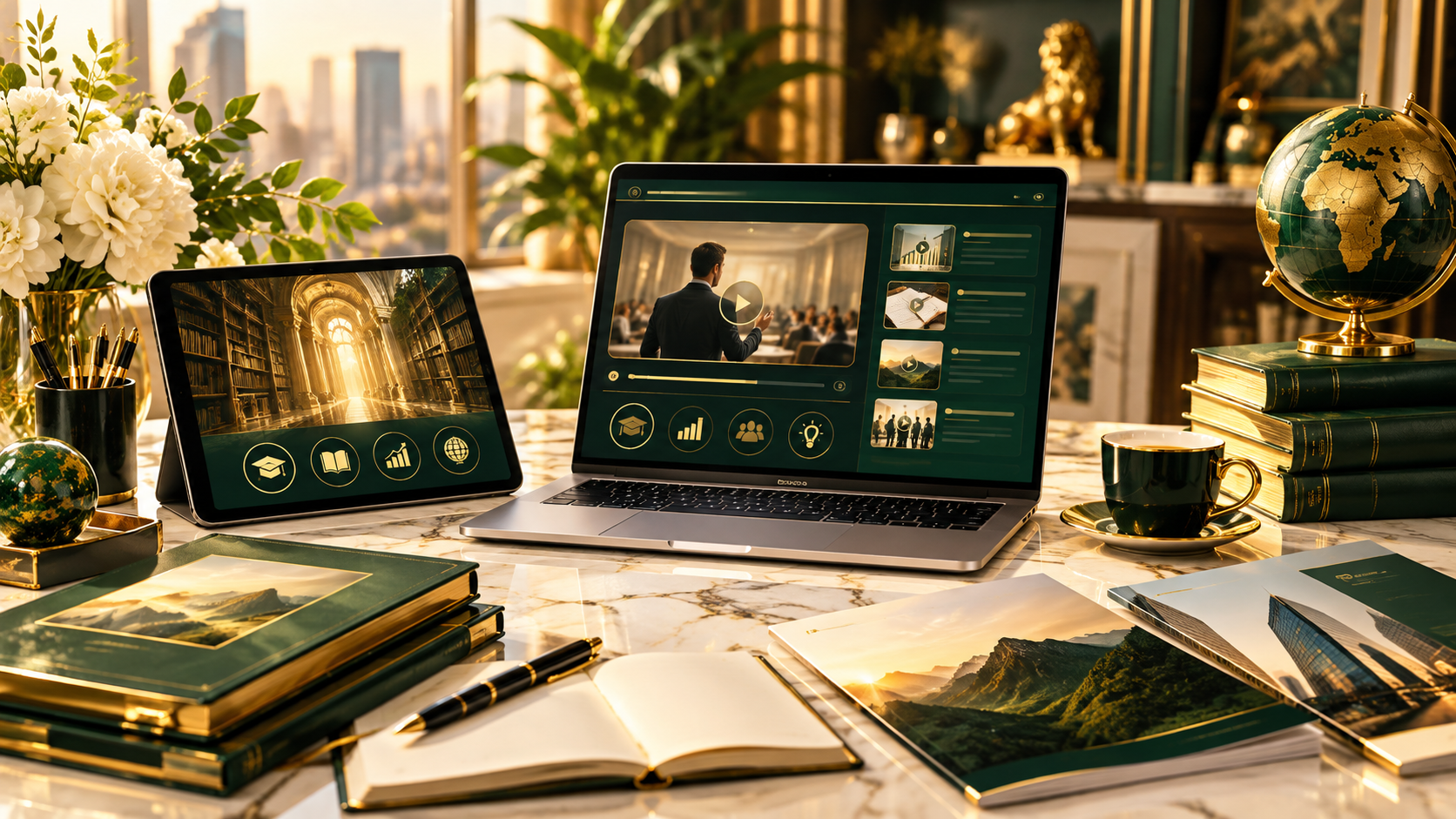 Academy workspace in golden light
