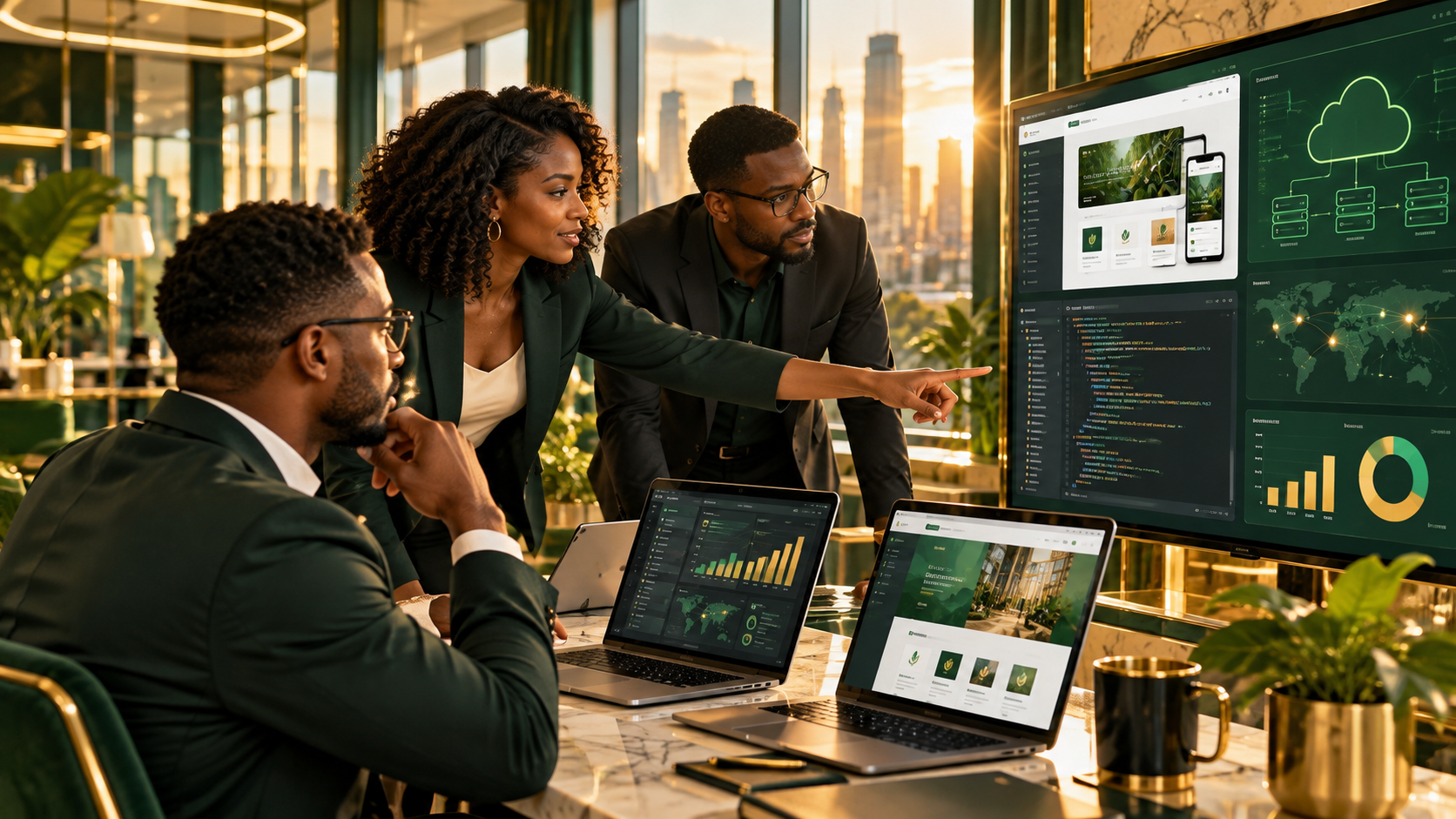 Fule Evergreen professionals collaborating in a premium technology environment