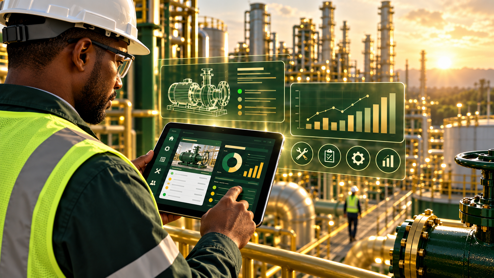Engineer monitoring smart refinery